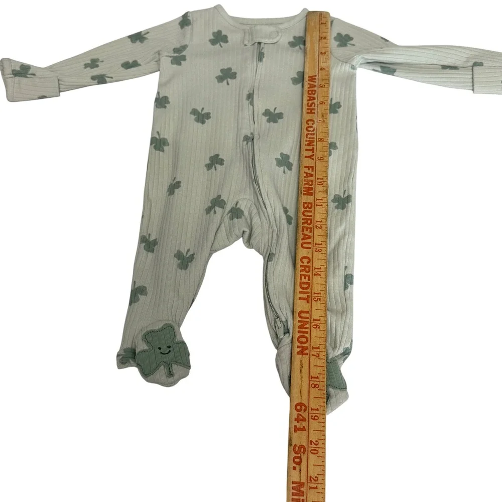 Carters Baby 0-3M Sleep and Play 2 Pack Safari Animal Shamrock Ribbed Footie PJs
